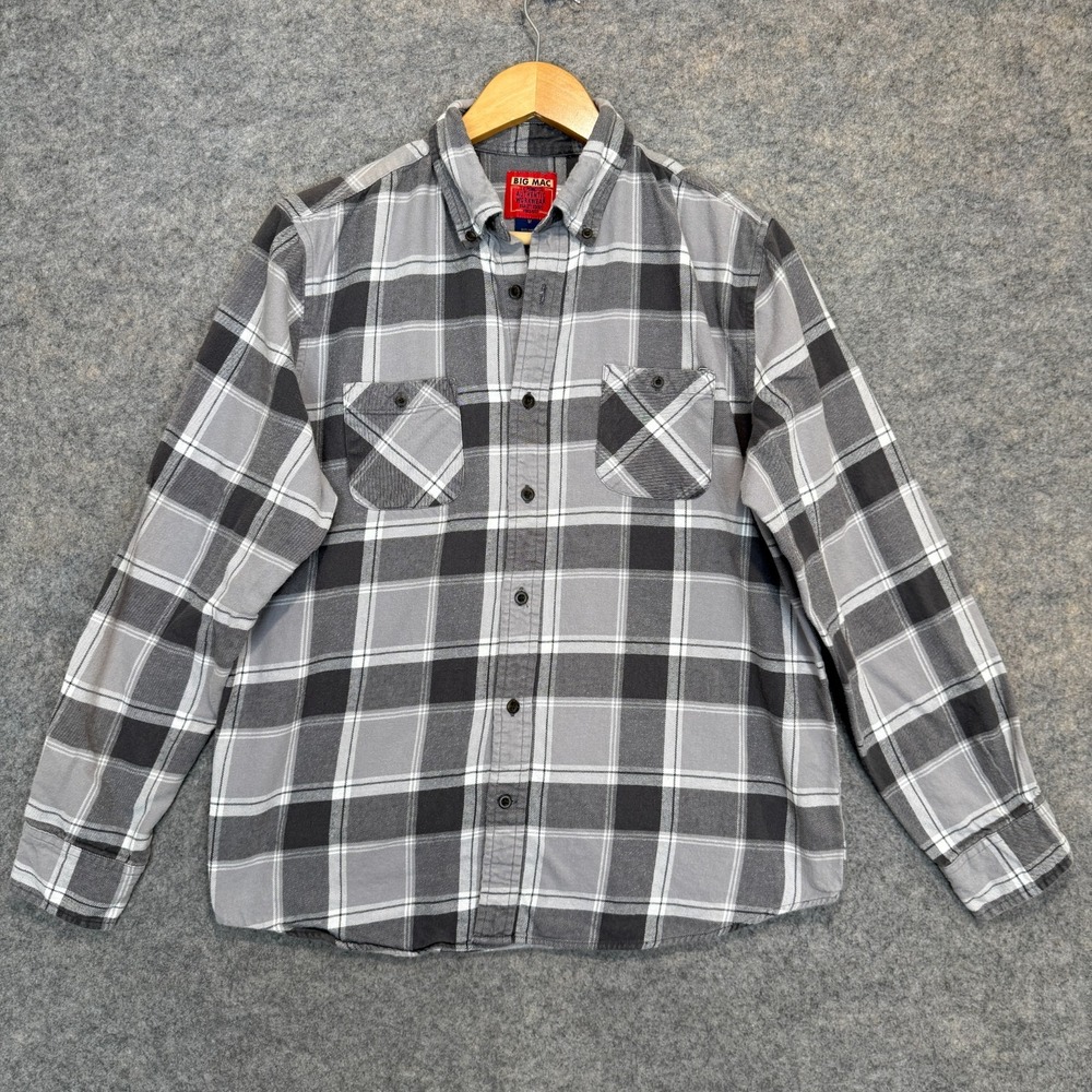 Vintage Big Mac JC Penny Flannel Workwear Shirt Mens Medium Gray Plaid‎ 90s Y2k